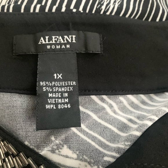 Alfani | Black White Silver Dress Blouse 1X V Neckline Shimmer - Picture 9 of 11